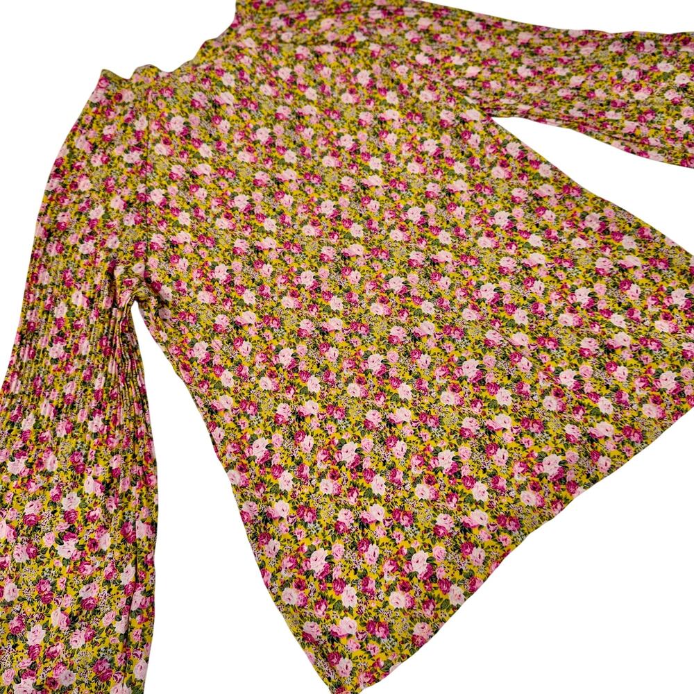 Prae Floral Bell Sleeve Blouse Women's Yellow Pink Boho Cottagecore Prarie - Picture 2 of 12